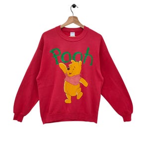Sudadera de Winnie The Pooh de los 90, suéter grande vintage con personaje de dibujos animados, jersey de cuello redondo, color rojo, talla L