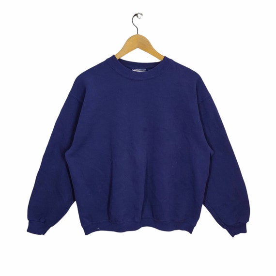 90s Hanes Blank Sweatshirt Large Vintage Hanes Premium Plain Sweater Jumper  Pullover Crewneck Navy Blue Womens Size L 