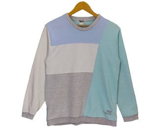 Vtg 90s Colorblock Pullover Large Vintage TINZ Multicolor Sweatshirt Sweater Jumper Crewneck Turquoise Size S