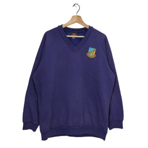 Vtg 90s Lambton Raglan Sweatshirt Vintage Daylight High School Sweater Jumper Pullover V Neck Navy Blue Size