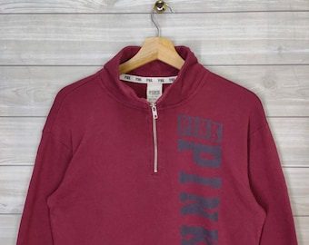 Victoria's Secret Jumper Medium Vintage Pink Victoria's Secret Sweatshirt  Pullover Quarter Zip Maroon Size M 