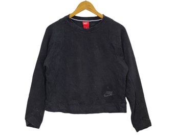 NIKE クロップトップ スウェットシャツ S ヴィンテージスタイル ナイキ スポーツウェア トレーニング ジム ジョガー セーター ブラック レディース サイズ S