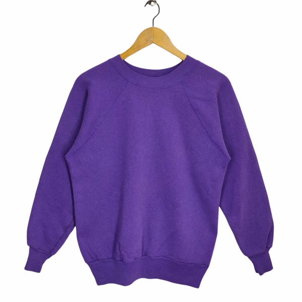 Sweat raglan vierge des années 80, 90, moyen vintage, pull uni Pannill, pull ras du cou, fabriqué aux États-Unis, violet, taille M