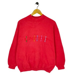 United Colors Of Benetton-sweater medium vintage Benetton Formula 1-borduurtrui veelkleurige trui trui ronde hals rood herenmaat M