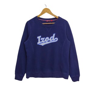 Y2K Izod Crewneck Sweatshirt Medium Vintage Izod Spellout Sweater Jumper Pullover Navy Blue Size M