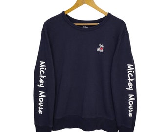 Mickey Mouse Sweatshirt Medium Vintage Disney Sweater Jumper Pullover Navy Blue Size M