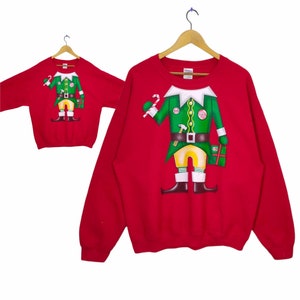 Y2K Christmas Sweatshirt X-large Vintage Santa Helper Sweater Jumper Pullover Crewneck Baggy Red Size XL