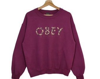 Vtg Obey Crewneck Sweatshirt Medium Vintage Obey Worldwide Floral Sweater Jumper Pullover Maroon Size M