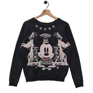 Mickey Mouse Raglan Sweatshirt Medium Vintage Mickey Sweater Pullover Rundhalsausschnitt Schwarz Größe M