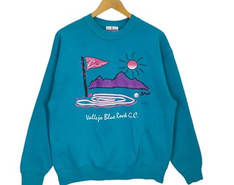 VTG jaren 90 golfclub sweatshirt met ronde hals grote vintage freeman golfwear trui trui trui turkoois gemaakt in de VS dames maat L