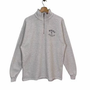 90s LEE Heavyweight Sweater Quarter Zip Large Vintage Dubuque Mining Sweatshirt Jumper Pullover Light Gray Unisex Size L
