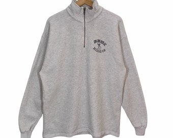 90s LEE Heavyweight Sweater Quarter Zip Large Vintage Dubuque Mining Sweatshirt Jumper Pullover Light Gray Unisex Size L