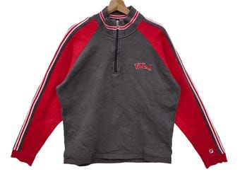 Felpa con zip a un quarto Y2K Fila, taglia media, vintage Fila, con ricamo, color block, rosso marrone, da uomo, taglia M