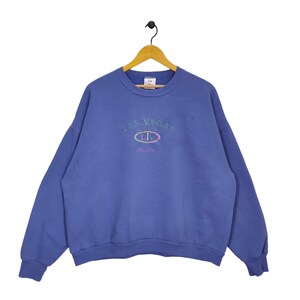 Vtg 90s Las Vegas Crewneck Sweatshirt Medium Vintage Jerzees Nevada Embroidery Sweater Jumper Pullover Blue Size XL