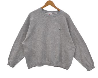 Sudadera Nike Swoosh de cuello redondo de los años 90, suéter grande vintage con bordado Nike, jersey gris para hombre, talla L