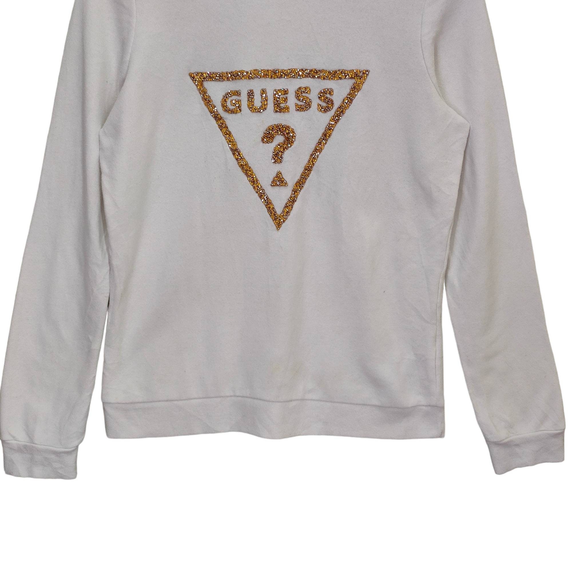 Guess Triangle Crewneck Sweatshirt Vintage Style Sweater Womens Jumper White American Streetwear Women s Medium