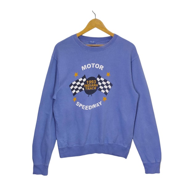Motor Speedway 1993 Indiana Track Sweatshirt Medium Vintage John Galt Graphics Sweater Jumper Pullover Crewneck Blue Size M