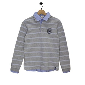 Vintage Rugby, Classic Stripes Shirt, Cyrillus Rugby Club, Gray White, Vtg 90s Top Tee, Long sleeve T-shirt, Street Fashion, Size XS