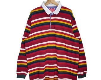 Traders Polo Shirt, Vintage Rugby, Classic Stripes Shirt, Multicolor Jumper, Vtg 90s Top Tee, Long sleeve T-shirt, Oversized 3XL