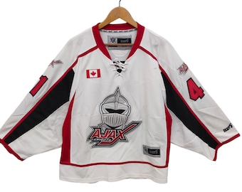 Vtg Ajax Knights Hockey Shirt Vintage Canada Goalie Jersey Embroidery White Red