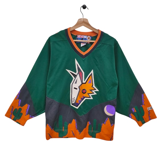 Vtg Phoenix Arizona Coyotes Small Vintage CCM NHL Jersey Green Orange Men's  Size S