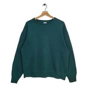 Vtg 90s Fruit of The Loom Plain Crewneck Sweatshirt Large Vintage Blank Sweater Jumper Pullover Green Size L