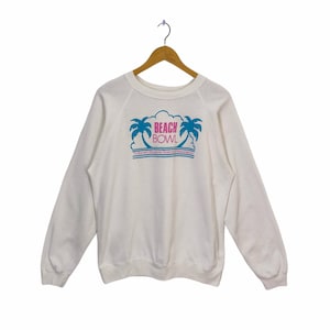 80s Hanes Sweatshirt Raglan Medium Vintage Beach Bowl Hanes Made in USA Sweater Jumper Pullover Crewneck Cream Size M