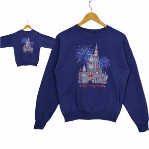 Y2K Wall Disney World Crewneck Sweatshirt Medium Vintage Disneyland Pullover Pullover Pullover Grafiken Marineblau Damen Größe M