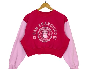 San Francisco cropped sweater colorblock medium vintage California Athletic League trui trui trui ronde hals rood roze maat M