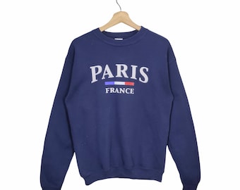 Y2K Paris France Crewneck Sweatshirt Small Vintage France Souvenir Sweater Jumper Pullover Navy Blue Size S