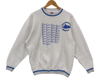 90s Brownsville Yacht Club Crewneck Sweatshirt Large Vintage Hanes Oneita Sweater Jumper  Pullover Crew-neck White