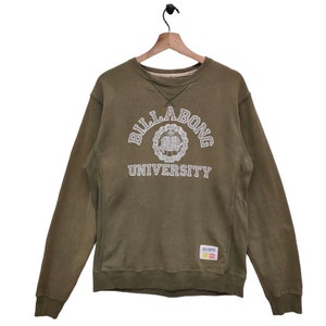 Y2K Distressed Billabong University Sweatshirt Medium Vintage Billabong Surf Sweater Jumper Army Green Size M