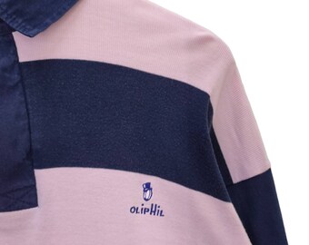 Polo Oliphil rugby vintage chemise a rayures tee shirt Vtg des annees 90 T shirt a manches longues mode urbaine rose bleu marine taille L Etsy France