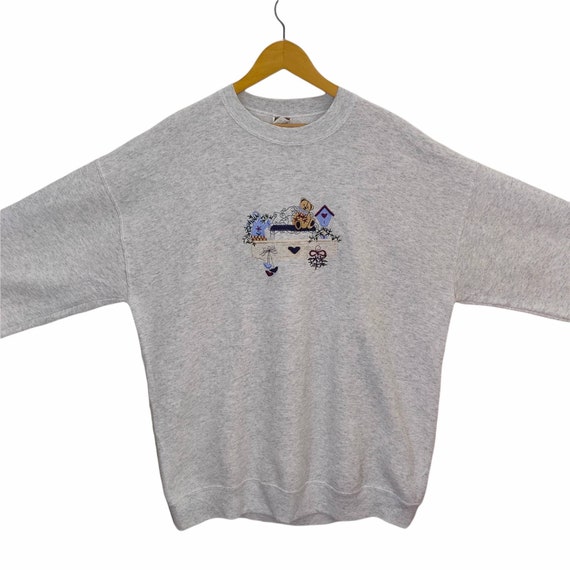 90s Embroidery Teddy Bear Sweatshirt Vintage Fruit of the Loom