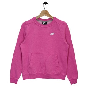 Y2K Nike Swoosh Small Logo Embroidered Crewneck Sweatshirt Vintage Nike Sweater Jumper Pullover Pink Size S