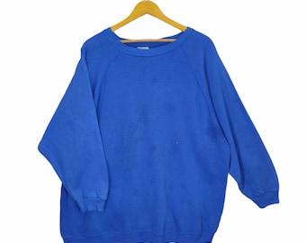 90s Hanes Sweatshirt Raglan Vintage Hanes Sweater Jumper Pullover Crewneck Plain Blue Size 2XL