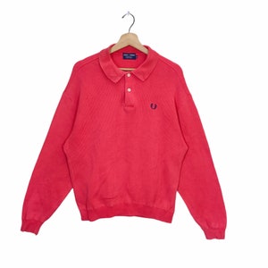 Fred Perry Polo Sweatshirt Medium Vintage Fred Perry Sweater Jumper Pullover Sportwear Made in Japan Red Size M