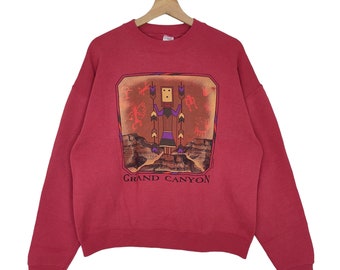 90s Grand Canyon Aztec Short Length Crewneck Sweatshirt Large Vintage Fruit of the Loom Sweater Jumper Size L