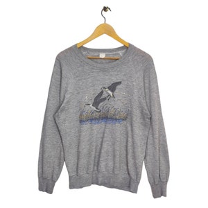 Vtg 80s Destressed Raglan Sweatshirt Vintage Goose Sweater Jumper Pullover Animal Graphic Gray Size M