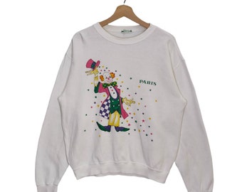 Vtg Martine Rose Clown Sweatshirt Large Vintage Paris Sweater Jumper Pullover Crewneck Graphic White Size L