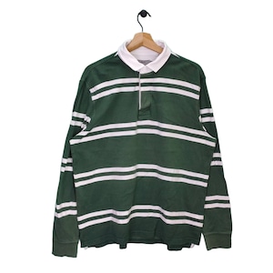 Vtg Tu Man, Vintage Rugby Polo Shirt, Stripes Shirt, Green White, Vtg 90s Top Tee, Longsleeve T-shirt, Street Fashion, Large