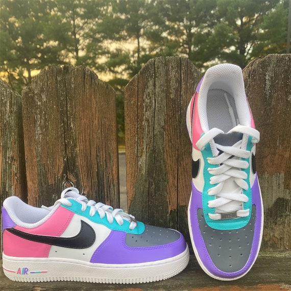 pink and turquoise air force ones