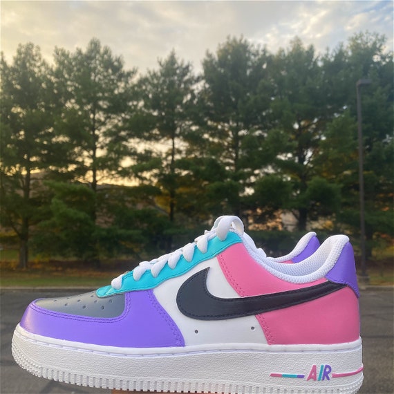 pink and turquoise air force ones