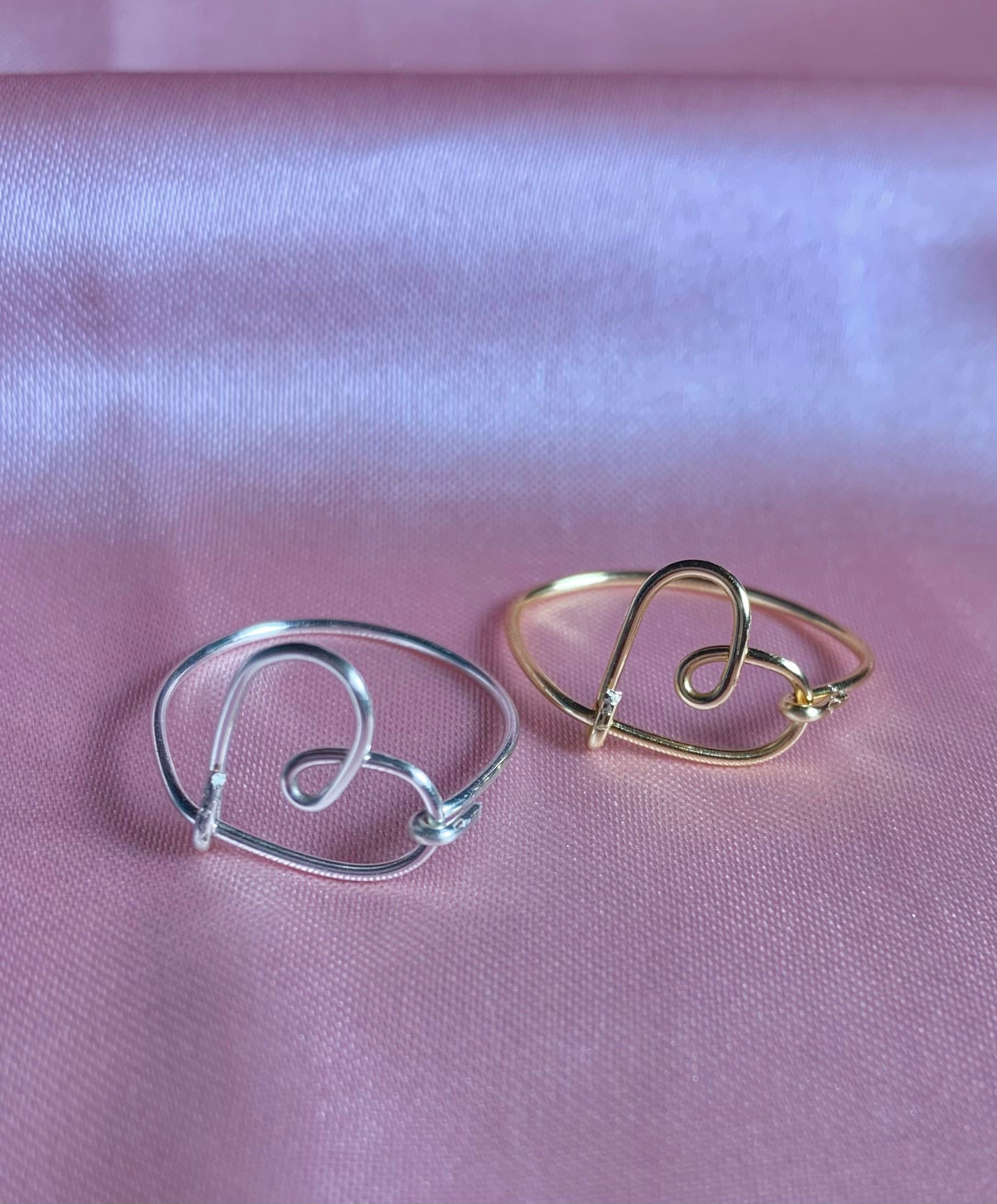 Gold & sliver heart wire rings | Etsy