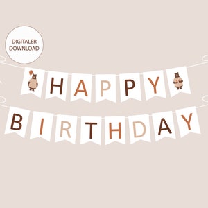 Happy Birthday banner, garland, party decoration for children&#39;s birthdays, birthday decorations, PDF template for download, pennants to print