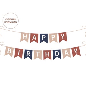 Happy Birthday Banner, Party Garland Happy Birthday, PDF Template Birthday Garland as DOWNLOAD, Pennant to print