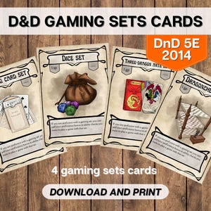 Cartas de equipamiento para juegos de DnD, Dungeons and Dragons imprimibles, equipo de aventuras de D&D 5E 2014, descarga instantánea
