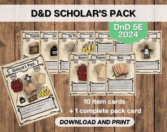 Cartas de equipo del paquete del erudito de D&D (5.ª edición, 2024), imprimible de Dungeons and Dragons, herramientas del director de juego, equipo de aventuras de D&D, descarga instantánea