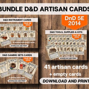 DnD-BUNDEL 41 Artisan Tools Benodigdheden Kits Kaarten, instrumenten + gamingsets, Dungeons and Dragons afdrukbaar, D&D 5E Adventure-uitrusting downloaden