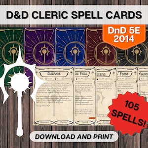 Cartas de Magia de Clérigo DnD, Dungeons and Dragons para Imprimir, D&D 5E 2014 Todos os Níveis Download Instantâneo, Cartas Vazias Preencháveis PDF